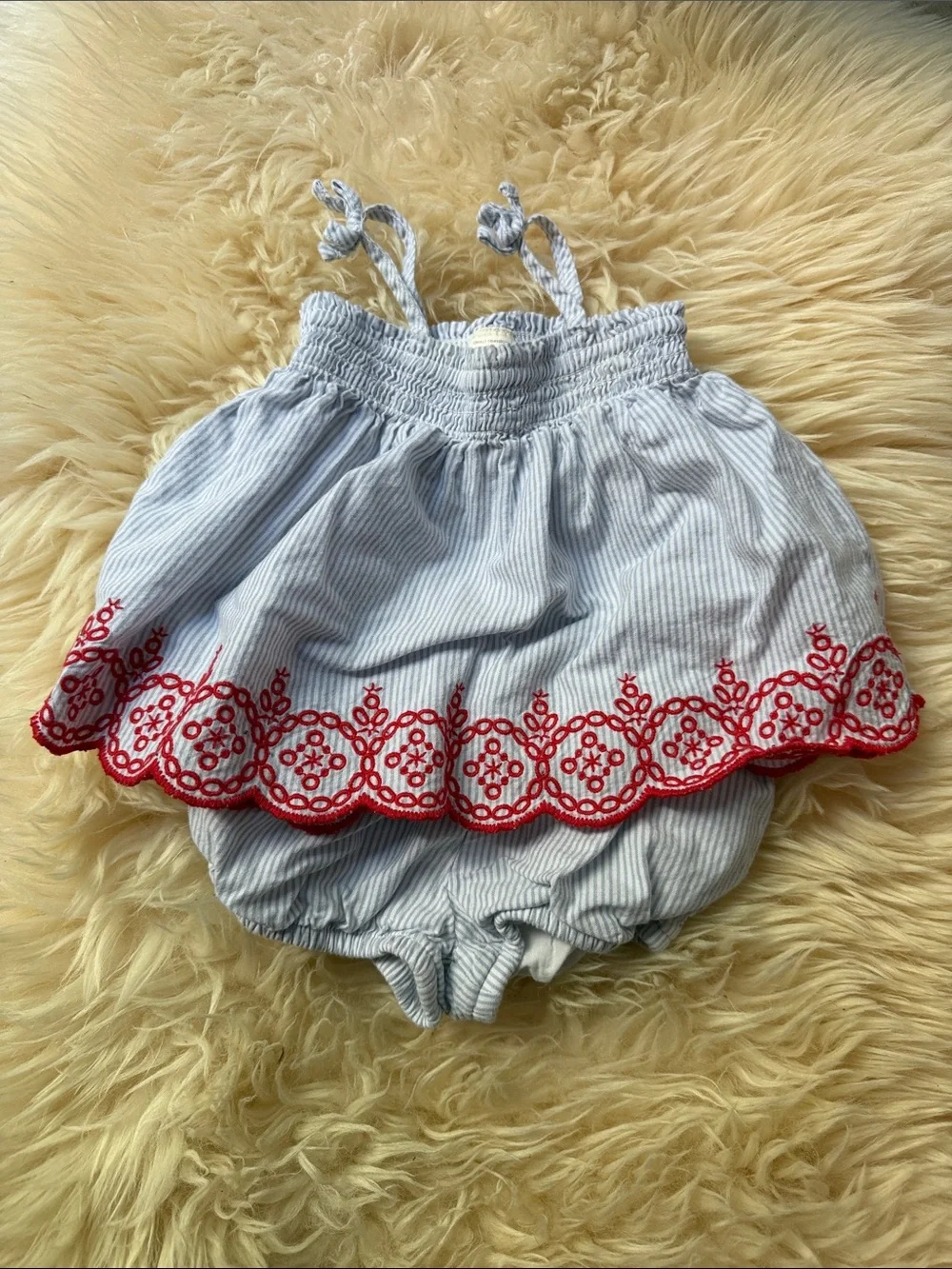 Oshkosh B’Gosh Blue Stripe Red Embroidered Baby Girls Top & Bloomers 6M